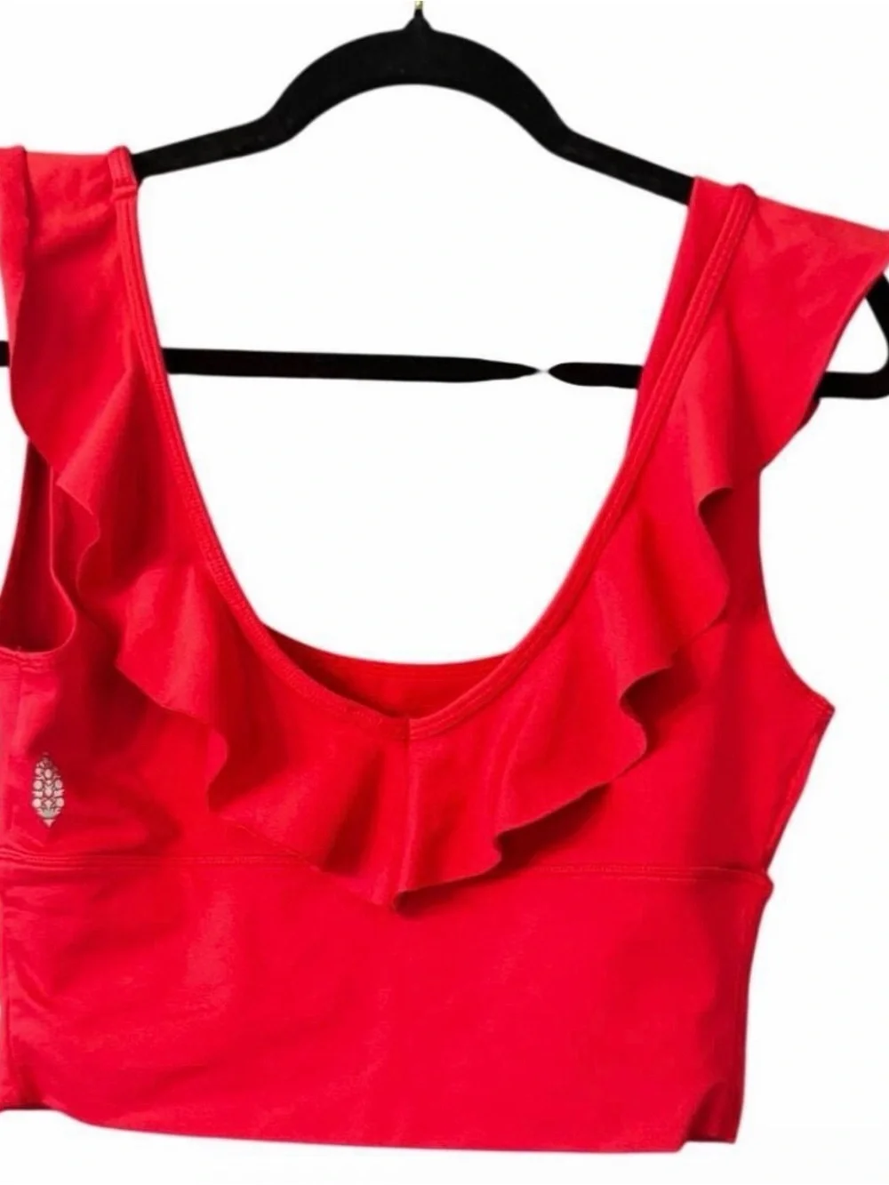 Free People Movement Ruffle Crop Tank Top – Red – Size Medium